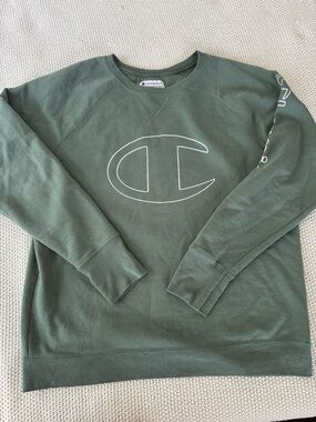 Champion Olive Green Crewneck Sweatshirt with Outline Logo